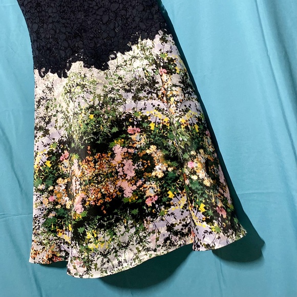 Teri Jon by Rickie Freeman Black 3D Lace Cap Sleeve Floral Print Midi Dr… - Picture 3 of 16